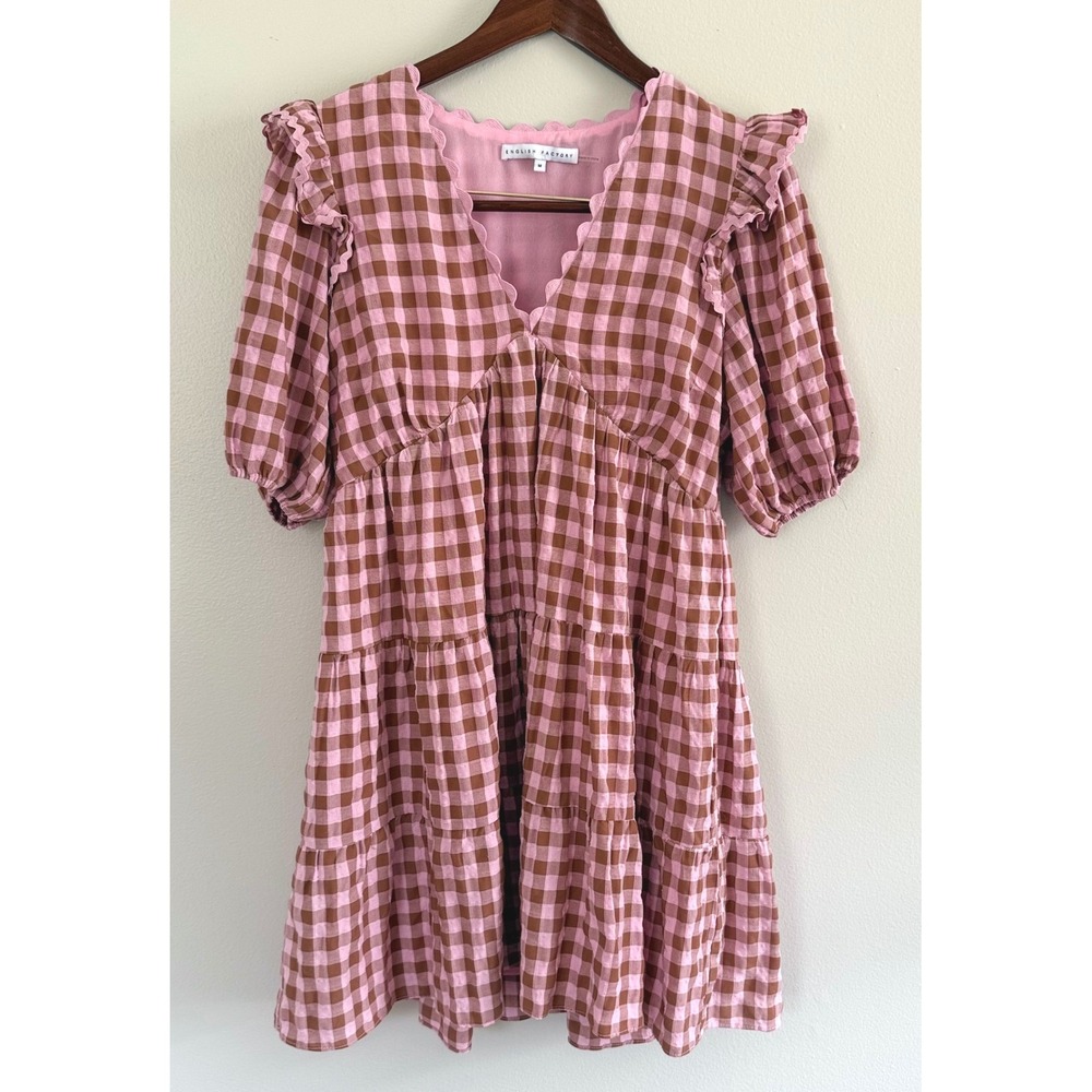 English Factory Women's Rickrack Trim Edge Check Mini Dress Size Medium NWOT